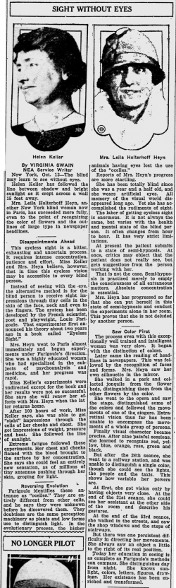 Zeitungsbericht von 1926 - The Evening Independent - Sight without eyes