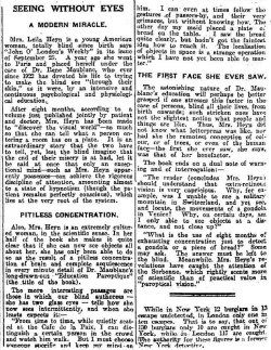 Zeitungsbericht von 1926 The Mercury - Seeing without eyes